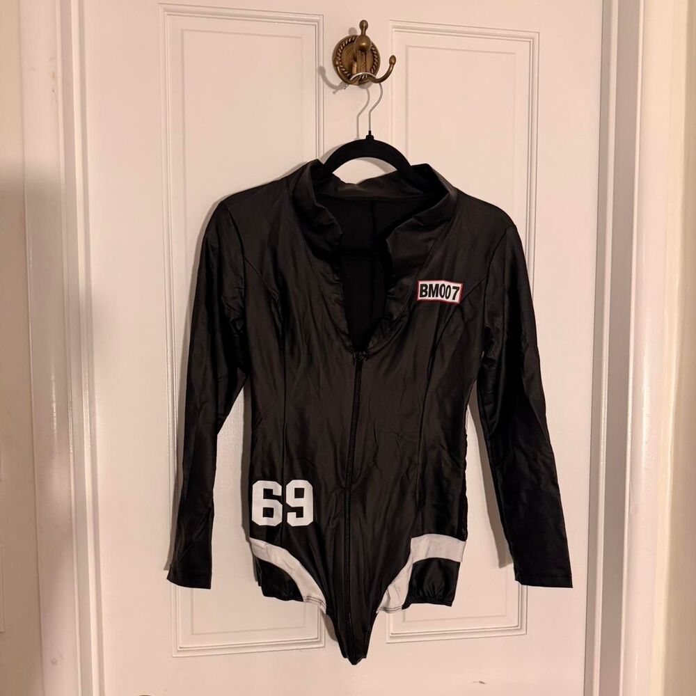 Women’s One Piece Long Sleeve Black  Halloween Racer Driver Costume Bodysuit Siz